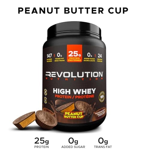 Revolution Nutrition, High Whey, Protein Powder 2LB, Whey Protein, Gluten Free, 25g of Protein Per Scoop, 908 g, 24 Servings (Peanut Butter Cup, 2 Pound) — view 3
