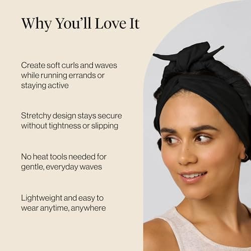 Kitsch Set & Flow Active Heatless Curling Headband For Women – Achieves Heatless Curls Overnight, No Heat Damage | Heatless Curlers with Flexible Fit | Great During Gym Sessions, Travel - Black, 1pc — view 2