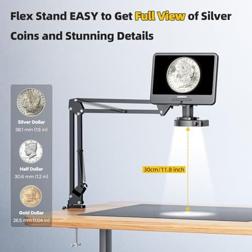 LINKMICRO LM109A 10.1'' LCD Digital Microscope with Screen for Adults, Soldering Electronics Microscope [Flex Arm Stand] 260X Full View Error Coins Camera Magnifier with 56 LED Ring Light, PC View — view 3