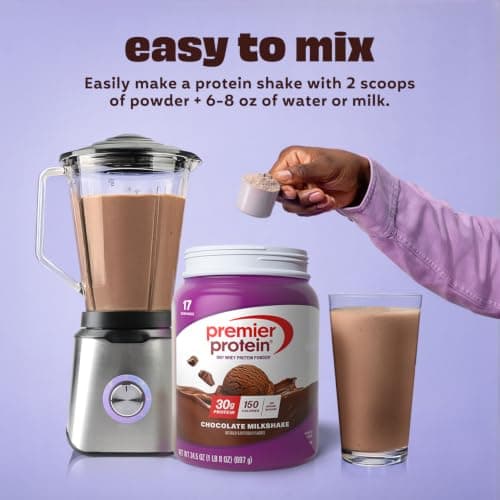 Premier Protein Powder, Chocolate Milkshake, 30g Protein, No Added Sugar, 100% Whey Protein, Keto Friendly, Soy & Gluten Free, 24.5 oz (17 Servings) — view 2
