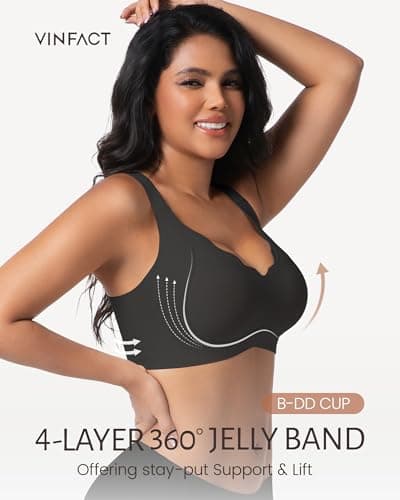 Vinfact Push Up Bras Scalloped Lift Bras for Women No Underwire Seamless Support Everyday Tshirt Bras Black L — view 3
