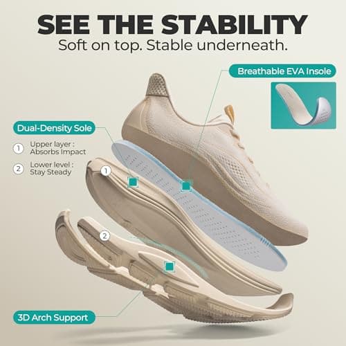 ALLSWIFIT Women's Slip On Walking Shoes Running Sneakers,Beige,7 — view 4
