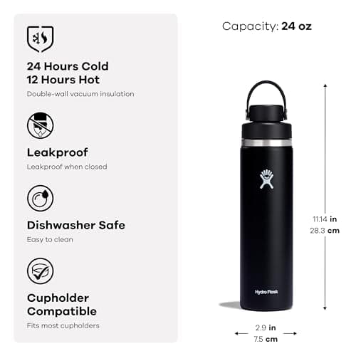 Hydro Flask Water Bottle - Insulated Stainless Steel - Wide Mouth Chug Lid, Non Spill, Leakproof in 24 Oz Aloe Green
