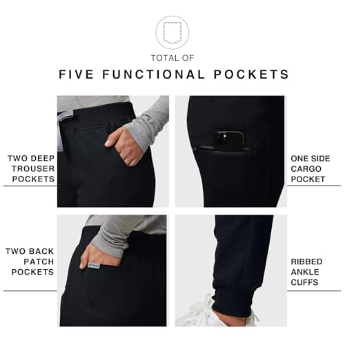 Kitmaz Scrub Pants for Women - Mid Rise 4-Way Stretch Anti-Wrinkle Slim Fit Jogger Pants, Drawstring & 5 Pockets(Black,M) — view 4