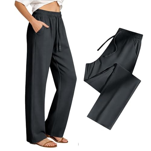High Waist Straight Leg Sweatpants for Women Elastic Waist Casual Loose Trousers Spring Summer Lightweight Comfy Bottoms 2026 Dark Gray