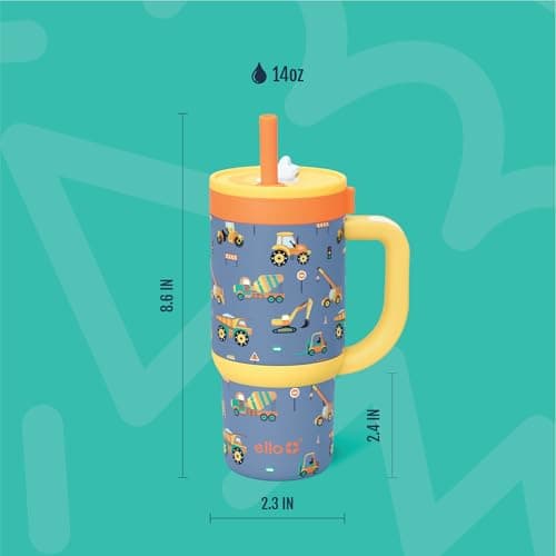Ello Oasis 14oz Stainless Steel Toddler Tumbler with Handle & Retracting Straw, 100% Leakproof, Double-Wall Vacuum Insulated, Kids Water Bottle for School, BPA Free, Dishwasher Safe, Construction — view 6