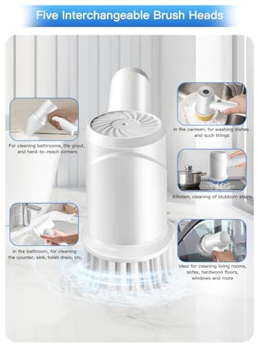 Electric Spin Scrubber - Cordless IPX7 Waterproof Shower Scrubber with 2 Speed Settings and 6 Replaceable Heads，Electric Cleaning Brush for Bathroom，Kitchen and Windows — view 3