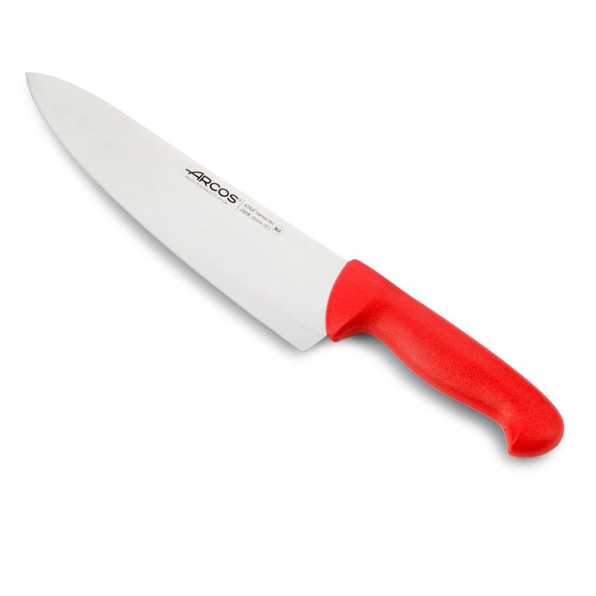 Arcos Cheferie 2900 Knife – 10" Nitrum Stainless Steel Blade with Red Polypropylene Handle – Silver Hygiene – Food Coloregurity Identification System (7 inches). Series 2900.