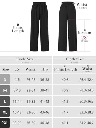 Heymoments Wide Leg Women Pants Casul Lightweiht Waisted Adjustable Tie Knot Loose Comfy Flowy Casual Black Large Trousers with Pockets — view 5