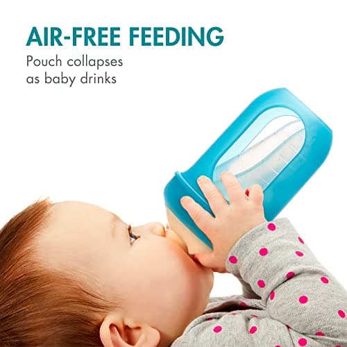 Boon Nursh Bottles - Silicone Baby Bottles Help Ease Colic Symptoms - Formula and Breast Milk Only Touch Food-Grade Silicone - Medium Flow - 8 Oz - Blue