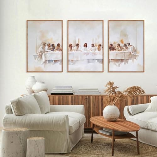Ausril Jesus Last Supper Framed Canvas Wall Art Set, Christian Twelve Apostle Wall Decor, Bible Renaissance wall Painting, Religious Picture Art Print for Living Room, Bedroom, Church, Large 16"x24"x3 — view 2