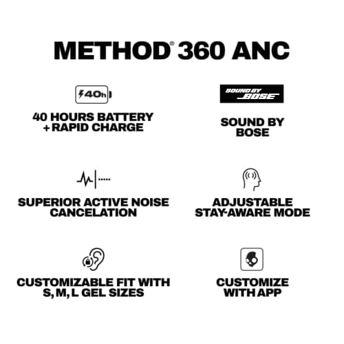 Skullcandy Method 360 ANC Wireless Earbuds, Sound by Bose, Bluetooth Headphones, Premium Noise Cancelling, Up to 40 Hrs Battery, Sweat and Water Resistant, Microphone for iPhone Android - Bone — view 11