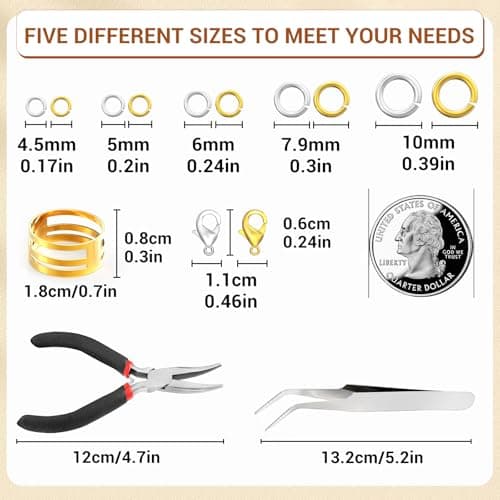 Qulltk 1200 Pcs Jump Rings for Jewelry Making Supplies, Necklace Repair Kit with Plier, Tweezer, Lobster Claw Clasps, Open Rings for Crafts & Keychains (1200Pcs Silver and Gold)