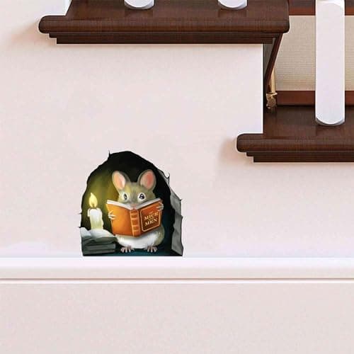 Mouse Reading Book, Wall Decor Sticker Decal, Kids Room, Classroom, Home, Bedroom, Bookcase, Book Lover, of Mice and Men, Children, Adorable, (Mouse Reading Book) — view 2