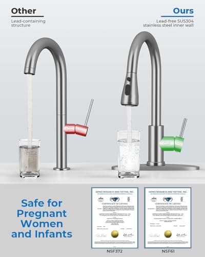 WEWE Pull-Down Kitchen Faucet with Sprayer 3 Modes, High Arc Stainless Steel with Brushed Nickel Finish, for 1 or 3 Hole Kitchen Sinks for Pot Filler, Farmhouse Bar Laundry — view 2