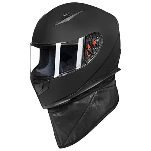 ILM Full Face Motorcycle Street Bike Helmet with Removable Winter Neck Scarf + 2 Visors DOT Model ILM-313 (M, Matte Black) — view 4