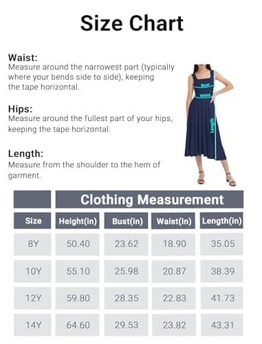 EXARUS Girls Dress Mini/Maxi Teen Padded Flowy Ruffle Ruched Swing Sleeveless Summer Dresses Graduation Dance 8-14Y, Maxi Dark Blue, 14 Years — view 5