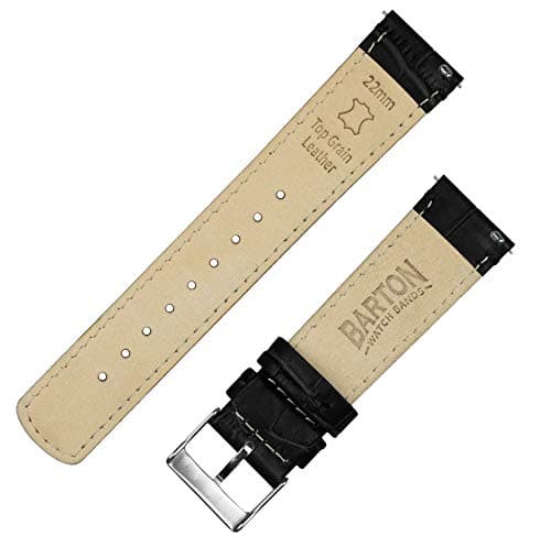 BARTON Alligator Grain - Quick Release Leather Watch Bands - Choose Color - 16mm, 18mm, 19mm, 20mm, 21mm, 22mm, 23mm, or 24mm - Black 20mm Strap — view 3