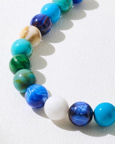 FAUTHENTICUTE Blue Beaded Choker Necklace for Women Boho Chunky Statement Necklace with Blue and Green Round Resin Beads Summer Beach Jewelry Gifts — view 4