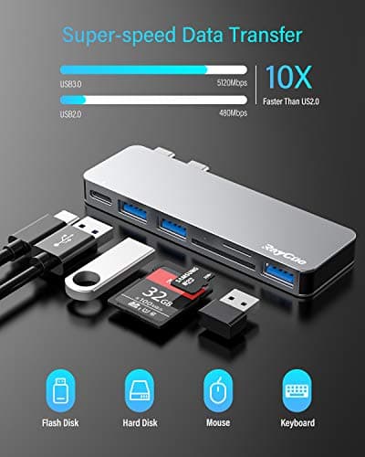 RayCue USB C Adapter for MacBook Pro/MacBook Air M1 M2 M3 2023 2022 2021 13" 15" 16",6 in 1 USB-C Hub MacBook Pro Accessories with 3 USB 3.0 Ports, USB C to SD/TF Card Reader and Thunderbolt 3 PD Port — view 3