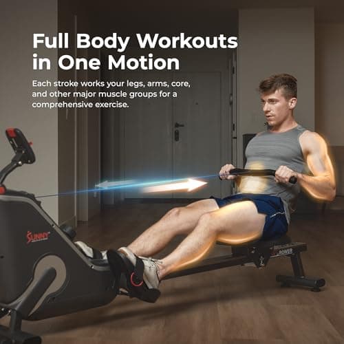 Sunny Health & Fitness Smart Compact Magnetic Rowing Machine with Stainless Steel Slide Rail – Magnetic Resistance Rower for Low-Impact Full-Body Workouts and Users up to 300 LB - SF-RW523043 — view 3