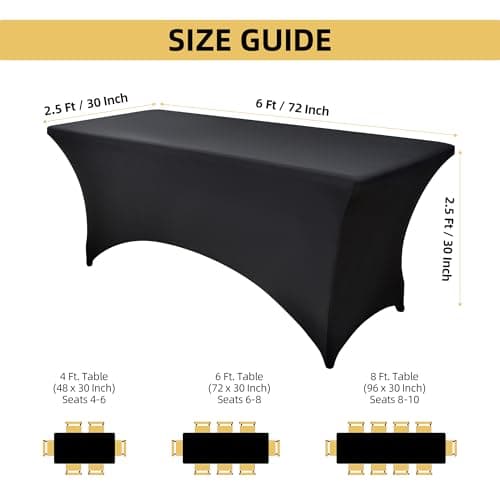 ZarzaaSik 2-Pack 6ft Black Spandex Table Covers for Rectangle Standard Folding Tables - Wrinkle Resistant Stretch Tablecloths - Ultimate Fitted Table Protector for Parties, Trade Shows, Banquet — view 3