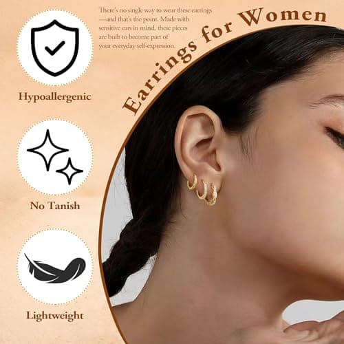 Turandoss 8 airs Gold Hoop Earrings for Women Trendy — view 3