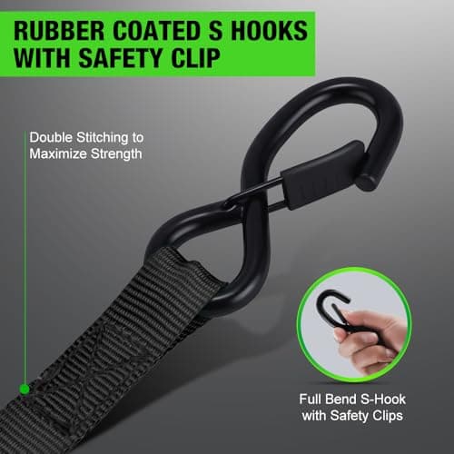 Retractable Ratchet Straps (4-Pack) - 1 Inch x 10 Feet (1,650lb Break Strength) - Heavy Duty Auto Self Retracting Tie Down Straps for Motorcycle, ATV, UTV, Truck, Cargo Trailer - Black — view 2