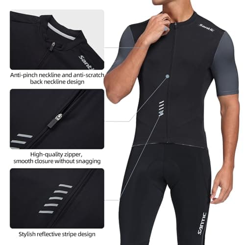 Santic Cycling Jersey Men's Short Sleeve Tops Road Bike Mountain Bike Shirts Bicycle Jacket with Pockets Black X-Large — view 4