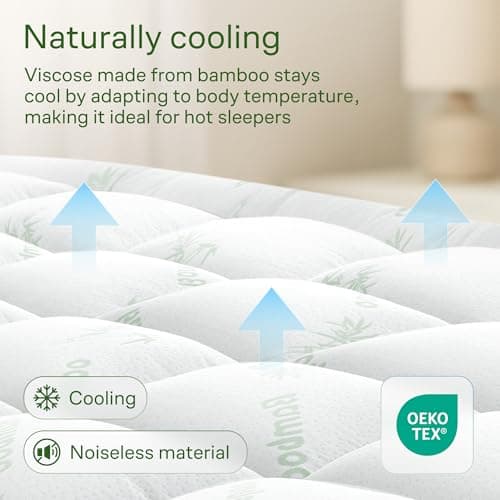 Niagara Sleep Solution Ultra Soft Full Size Mattress Topper - Rayon Derived from Bamboo Pillow Top Mattress Pad for Back Pain Relief - Naturally Cooling for Hot Sleepers, Green — view 2
