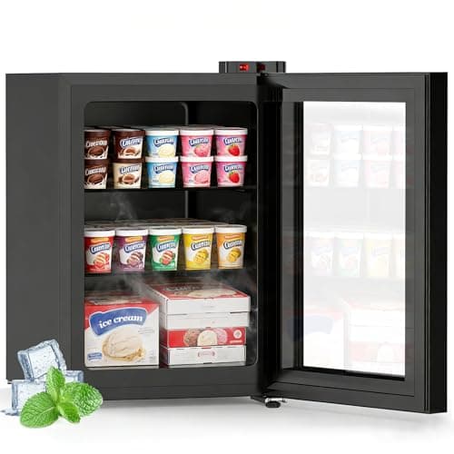 Kndko 2.4 Cu Ft Mini Freezer with Display Glass Door, 7 Adjustable Temperature Settings -10°F to -18°F, Upright Small Freezer With Removable Shelves Perfect for Ice Cream
