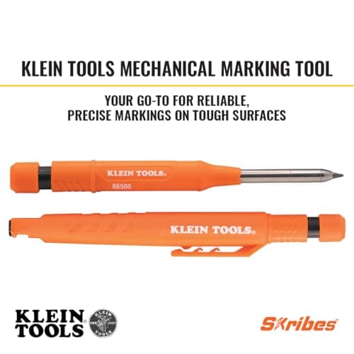 Klein Tools 86501 Skribes 2.8 mm Mechanical Carpenter Pencil with Built-In Sharpener, 4 Refills, and Deep Hole Marking for Woodworking and Construction