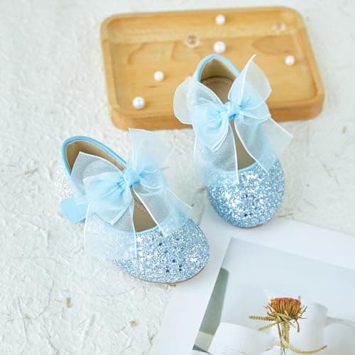 Kiderence Little Toddler Girls Dress Shoes Ballerina Ballet Flats Kids Blue Mary Janes Size 10 — view 5