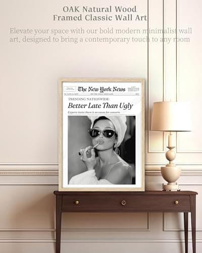 iHery 12x16in Audrey Hepburn Better Late Than Ugly Framed Bathroom Art