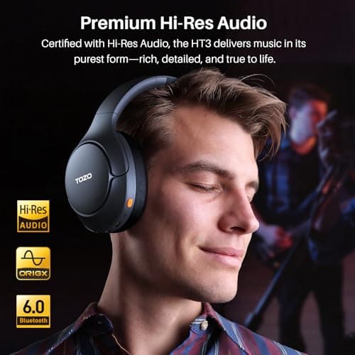 TOZO HT3 Hybrid Noise Cancelling Headphones, 90H Battery Life Wireless Over Ear Bluetooth 6.0 Foldable Headset, AI Voice Assistant with 5 Mics, Connect 2 Devices & Hi-Res Sound, 32 Audio EQ, with Case — view 5