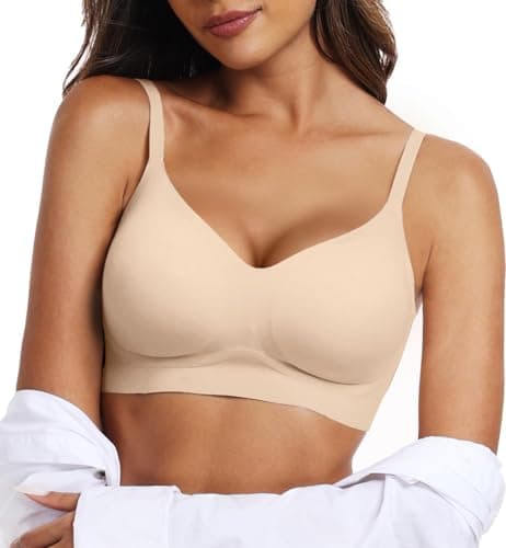 OEAK Womens Wireless Jelly Bras Comfortable Push Up Bra No Underwire Gel Bra Full Support Lift Everyday Seamless Tshirt Bras Beige XS