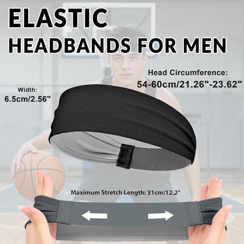 Sweatbands for Men 4 Pack, Moisture Wicking Sports Headbands for Men, Non Slip Running Headband, Elastic Breathable Sweat Bands for Running, Tennis, Football, Baseball, Soccer, Gym, Cycling, Workout — view 3