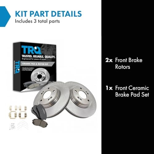TRQ Front Ceramic Brake Pad and Rotor Kit Compatible with Manual Paring Bake 2015-2019 Hyundai Sonata 2015-2020 Kia Optima 2021-2024 Hyundai Kona Electric - Verify Fitment & Trim