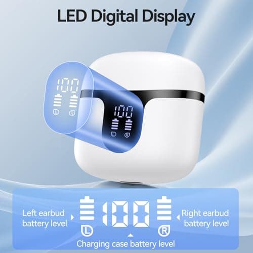 Wireless Earbuds, Bluetooth 5.3 Headphones Deep Bass Stereo Sound with ENC Noise Cancellation Wireless Headphones with 50H Playback and LED Display, IPX7 Waterproof Ear Buds White — view 4