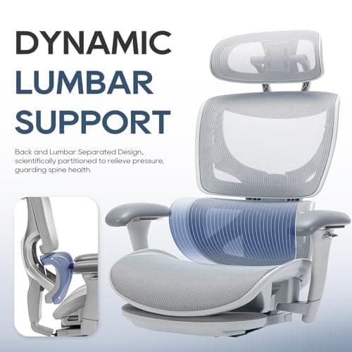 COLAMY Ergonomic Mesh Office Chair with Footrest, Executive High Back Computer Desk Chair with Wide Headrest and Adjustable 3D Arms, Backrest Height, Tilt Lock and Lumbar Support, Grey — view 4