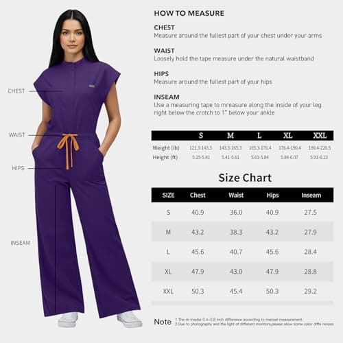 VIAOLI Women's Medical Scrub Jumpsuit - Mandarin Collar, with Drawstring Waist for Nursing Uniforms (S,Grape Purple) — view 3