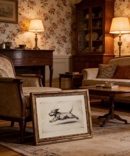 Vintage Gold Framed Wall Art Antique Terrier Sketch Wall Art Running Dog Wall Decor Picture Classic Minimalist Line Dog Poster Print for Living Room Bedroom 9x11in — view 3