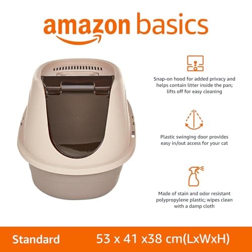 Amazon Basics No-Mess Enclosed Hooded Cat Litter Box, Standard, Multicolor, 53cm x 41cm x 38cm
