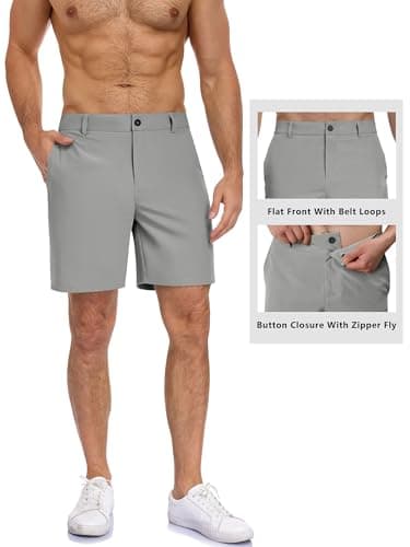 TUREFACE Mens Casual Flat Front Shorts for Men 7 Inch Inseam Quick Dry Wrinkle Resistant Shorts Light Grey Large — view 2