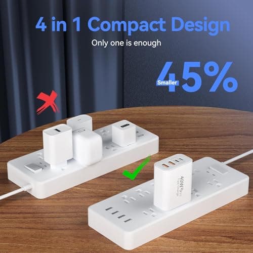 USB C Wall Fast Charger Block, 40W 4-Port Type C Charger Fast Charging Blocks PD Power Charger Adapter+QC 3.0 USB Multiport Charger Brick for iPhone 17/16/15/14/13/12 Pro Max, iPad, Galaxy S25-2Pack — view 5