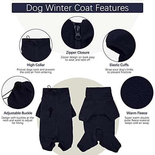 ROZKITCH Dog Fleece Jacket, Pet Windproof Warm Cold Weather Jacket Vest Cozy Jumpsuit Apparel Outfit Clothes for Medium Large Dog Walking Hiking Sleep Blue XL — view 2