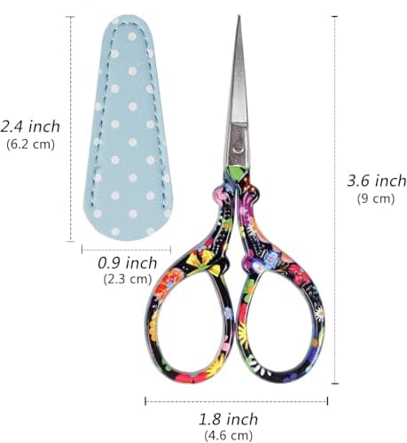 Classic 3.6" Sewing Scissors with Premium Leather Sheath-Hisuper Sharp Embroidery Scissors,Vintage Decorative Shears for Needlework,Cross Stitch,Crochet Accessories,Craft DIY Tool-Black Floral