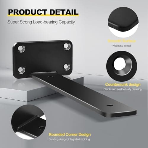 12 Pack - 10 inch Black Hidden L Shelf Bracket (1/5 Inch Thicked) Iron Floating Shelf Brackets Rustic Industrial Metal Brackets for Shelf Support — view 4