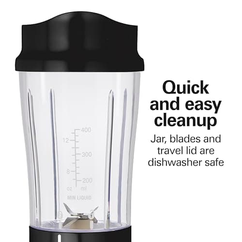 Hamilton Beach Personal Blender for Shakes and Smoothies with 14 Oz Travel Cup and Lid, Black (51101BC) — view 3
