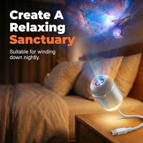 Growbyways Plug-and-Play HD Star Projector, USB Portable 2-in-1 Mini Galaxy Star Projector with Flexible Gooseneck, 360° Rotating LED Stars Night Light for Bedroom, Car Interior (12 Slides)